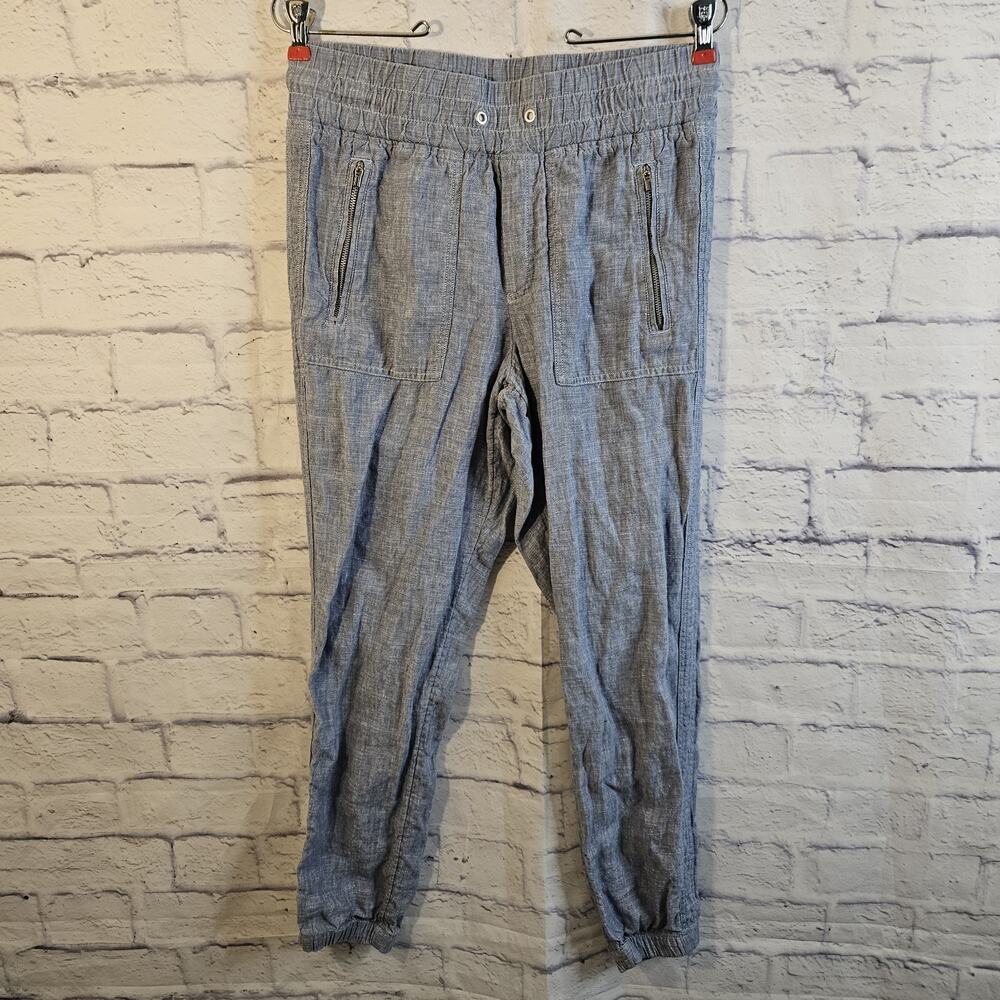 ATHLETA Retreat Jogger Pants Womens Sz 4 Blue Chambray Linen Lightweight